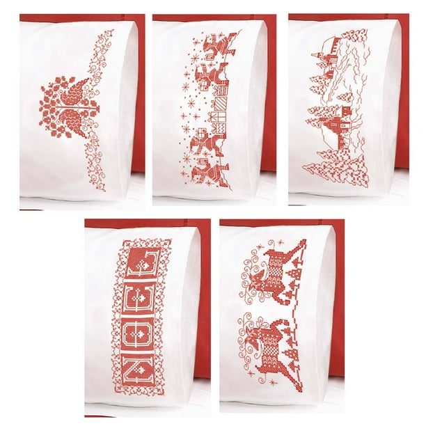 Herrschners® Christmas Redwork Pillowcase Pairs Stamped CrossStitch
