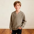 thumbnail image 7 of Ahabrexf Long Sleeve Shirts for Boys, Solid Color Waffle Knit Henley Round Neck Casual Daily Wear Long Sleeve Top, 1 Pc, 7 of 7