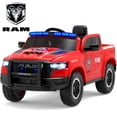 thumbnail image 3 of RAM 1500 Ride on Truck Cars, 12V Powered Ride on Toys with Remote Control, 4 Wheel Suspension Electric Cars for 3-5 Yrs Boy Girl W/Key Switch, Safety Belt, Music, Bluetooth, LED, Red Fire Truck, 3 of 9