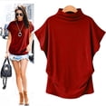 thumbnail image 3 of Blouse Décontractée en Coton à Manches Courtes Col Roulé pour Femmes, T-shirt Grande Taille, 3 of 5