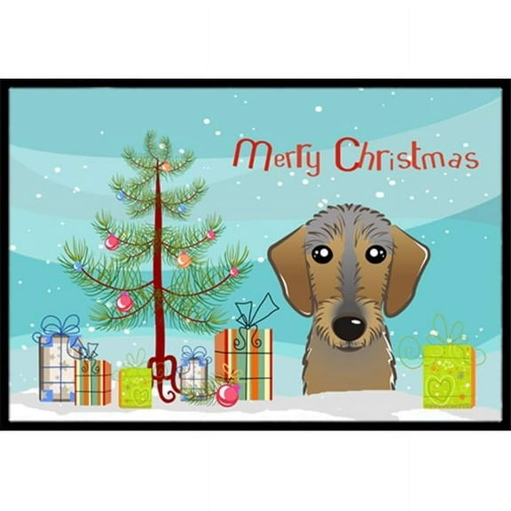 Christmas Tree & Wirehaired Dachshund Indoor or Outdoor Mat 24 x 36