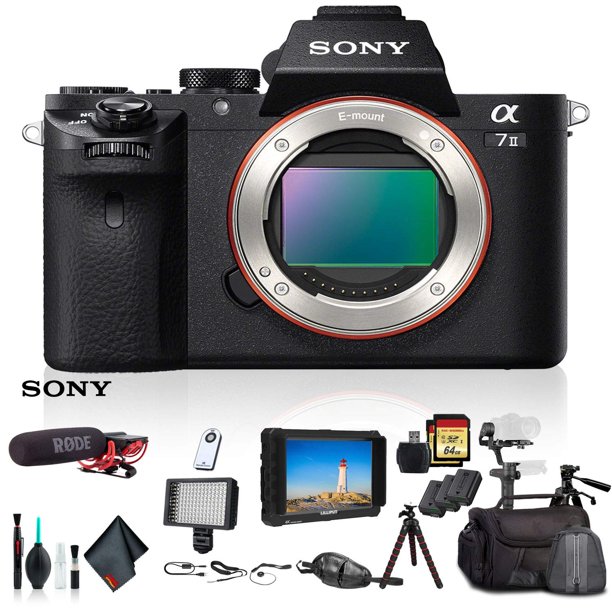 Sony Cámara s/ Espejo Alpha a7 II ILCE7M2/B c/ Bolsa Blanda, Estab. Zhiyun-Tech, 2 Bat. Adic., Mic. Rode, Luz LED, 2 Tarj. Mem. 64 GB, Monitor Ext. 4K y Acc. Esenciales