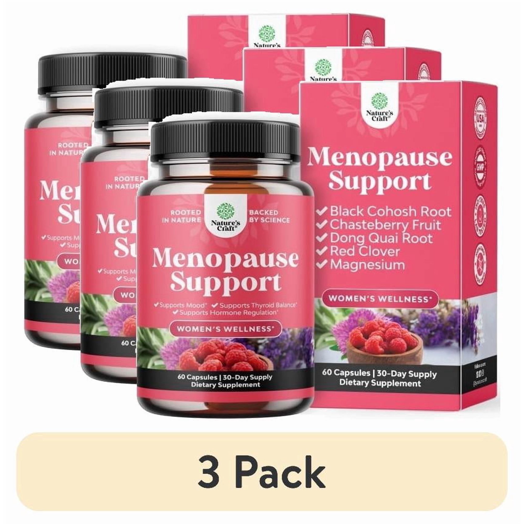 (3 pack) Natures Craft Herbal Menopause Supplement with Black Cohosh, 60 Capsules