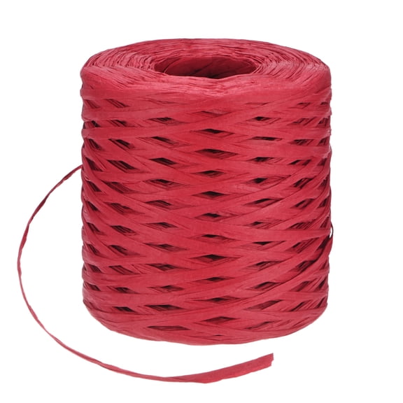 Uxcell Raffia Yarn for Crochet, 219 Yards 5mm Raffia Paper Ribbon Flat String for DIY Crafts[Red]