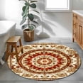 thumbnail image 2 of Round Rug 3ft Area Rug,Abstract Flower Bohemian Pattern Area Rugs for Living Room Bedroom,Blossom Floral Retro Geometric Floor Mat Non-Slip Non-Shedding Carpet Indoor Accent Rugs, 2 of 9