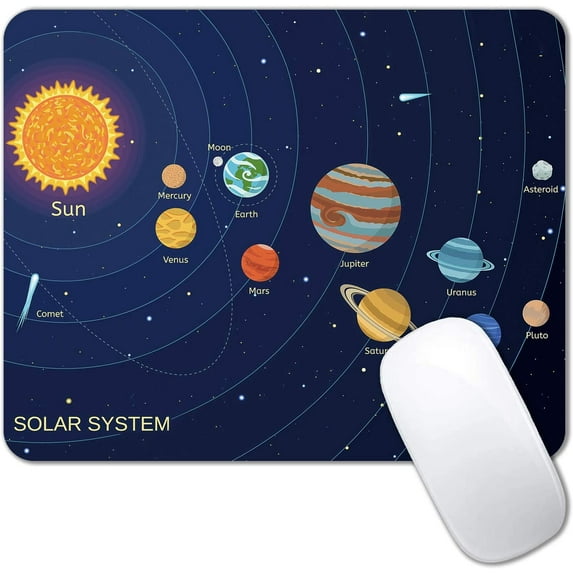SUNENAT Mouse Pad, Solar System Mouse Pad for Kids, Colorful Space Mouse Pads for Girls & Boys Anti-Slip Rubber Base, Remote Learning Children Wireless Mouse Pad for Laptop 9.84"x7.87"