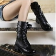 thumbnail image 4 of Women's Motorcycle Boots, Ladies Stylish Retro Combat Mid-calf Lace up Combat Boots with Studded Low Block Heels, 4 of 4