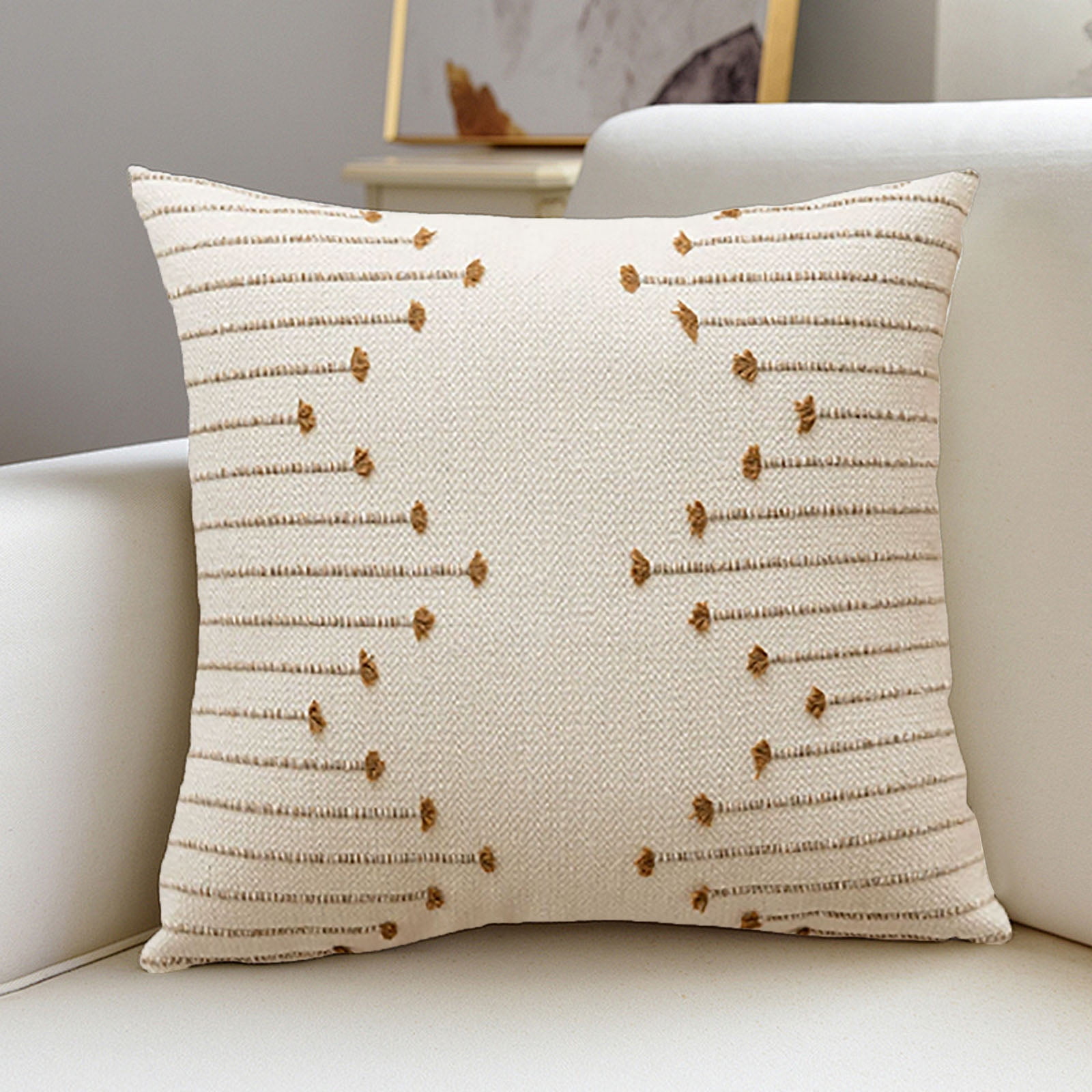 YWIYIUD Boho Throw Pillow Cover 18x18 Set of 2 NeutralDecorative Textured Cushion Case Farmhouse Pillowcase Unique LineDesign Throw Pillows for Modern Home Couch Sofa Living Room Decor