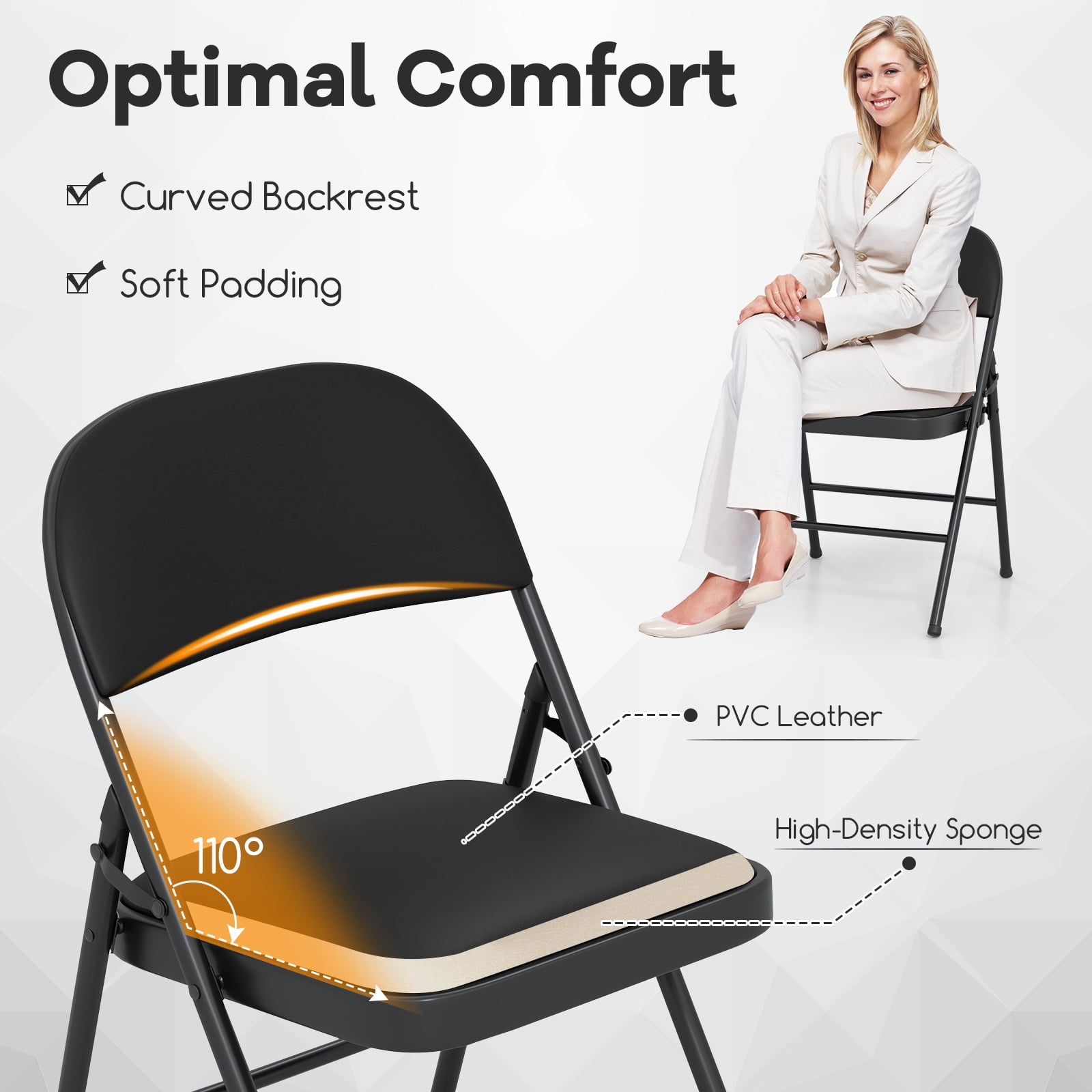 Gymax 4PCS Folding Chairs w/ Metal Frame PVC Leather Stackable
