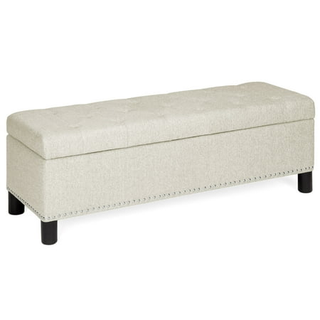 Best Choice Products 48in Upholstered Linen Fabric Multifunctional Rectangular Tufted Padded Ottoman Storage Bench Footrest Furniture for Entryway, Living Room, Bedroom with Stud Rivets, (Best Way To Wash Linen)