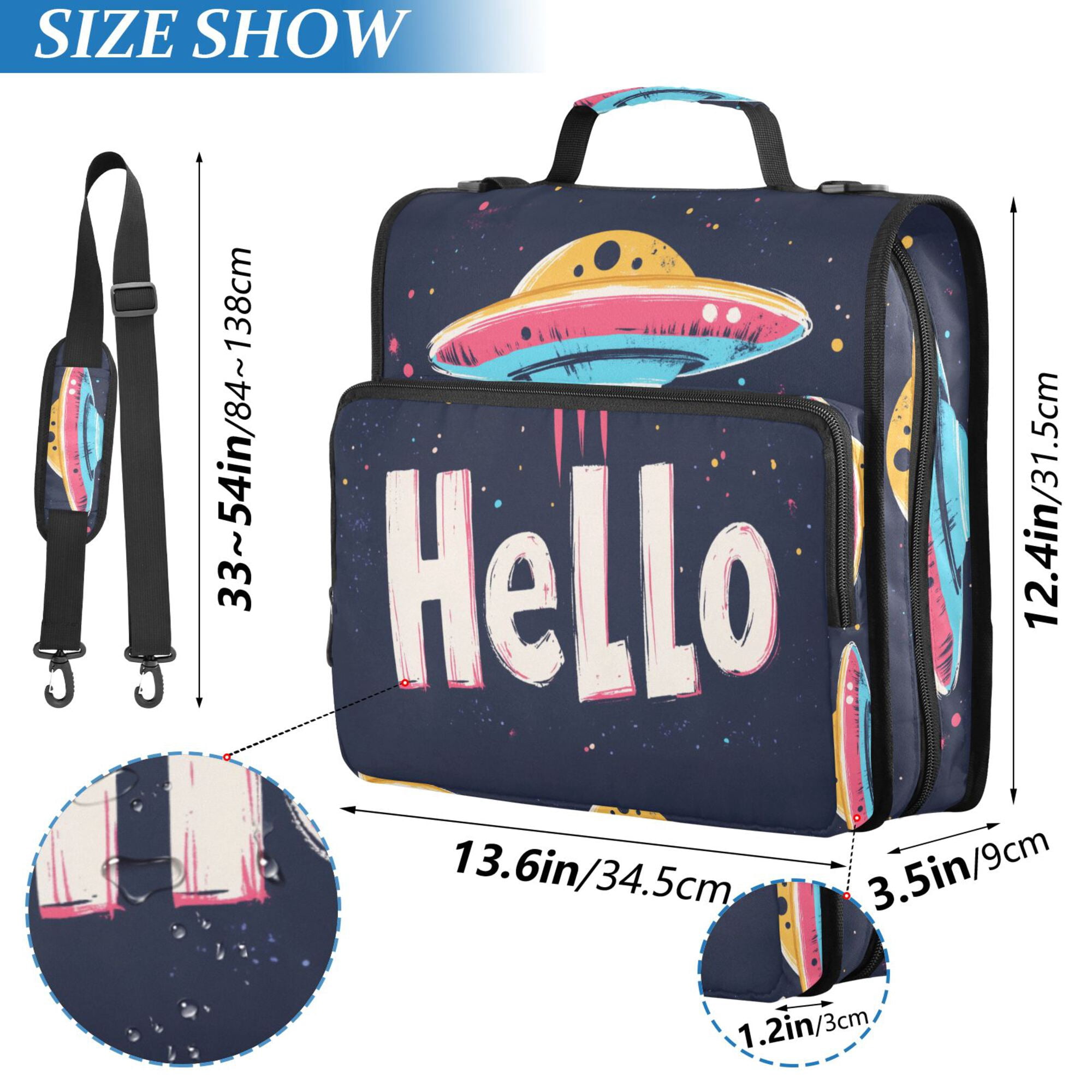 FORMRS Zipper Binder with Shoulder Strap 2-inch Ring 500 Sheet Capacity File Bag, Colorful UFO