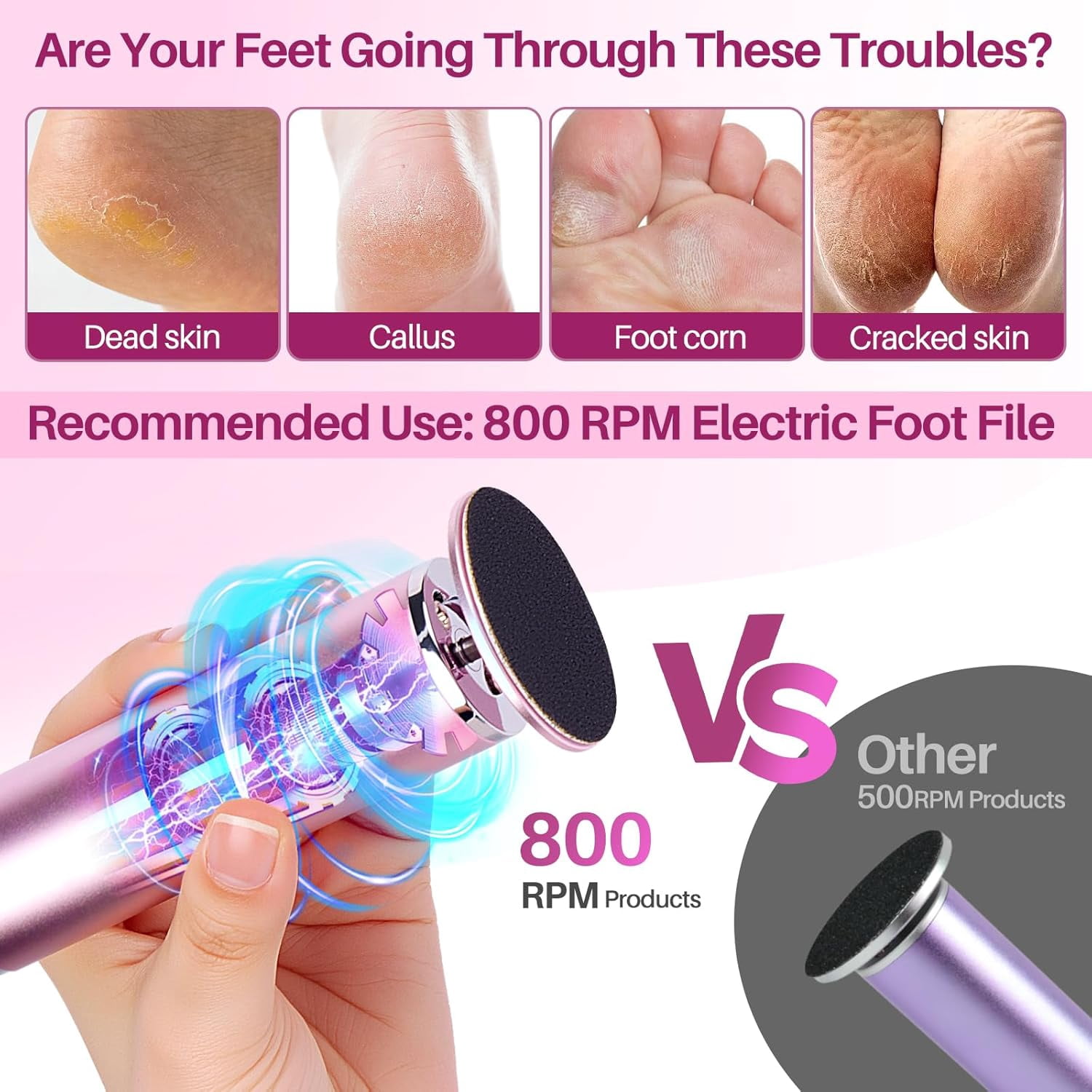 Electric Foot Callus Remover with 60pcs Sandpaper Discs, 4.8IN Longer Professional Callus Remover for Feet, Pedicure Tools Foot File for Dead Skin
