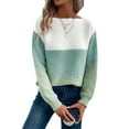 thumbnail image 2 of Women'S Fall Winter Fashion Casual Round Neck Ribbed Knitted Colorblock Drop Shoulder Long Sleeve Sweater Green XL, 2 of 9