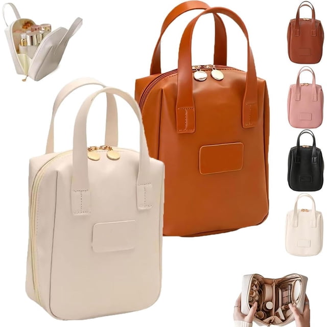 Eretinputc Bolsa de maquillaje, nueva bolsa de maquillaje premium 2024, nueva bolsa de maquillaje premium con cremallera, bolsa de maquillaje premium (blanco + marrón)
