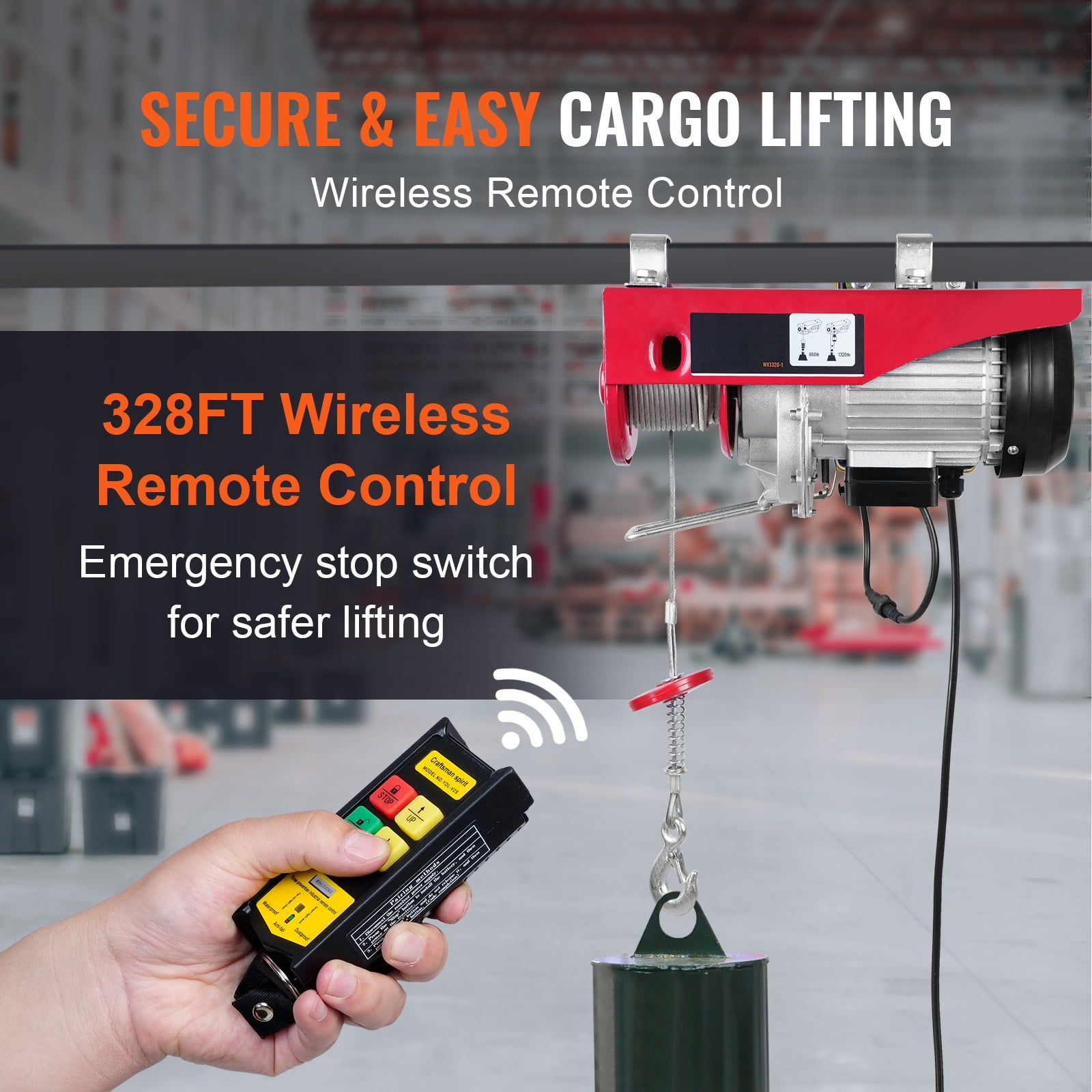 KFFKFF Electric Hoist 1320lbs Crane Winch with Wireless Remote Control 1150W 110V