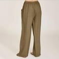 thumbnail image 5 of Women's Linen Pants 2024 Fashion Casual Versatile Solid Color Wide Leg Pants Loose Comfy Elastic Waist Pants with Pockets, 5 of 5