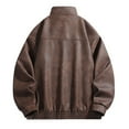 thumbnail image 4 of Txeol Leather Bomber Jacket Men Vintage Motorcycle Jackets Full Zip Long Sleeve Lightweight Coat with Pockets 2025,Brown,M, 4 of 4