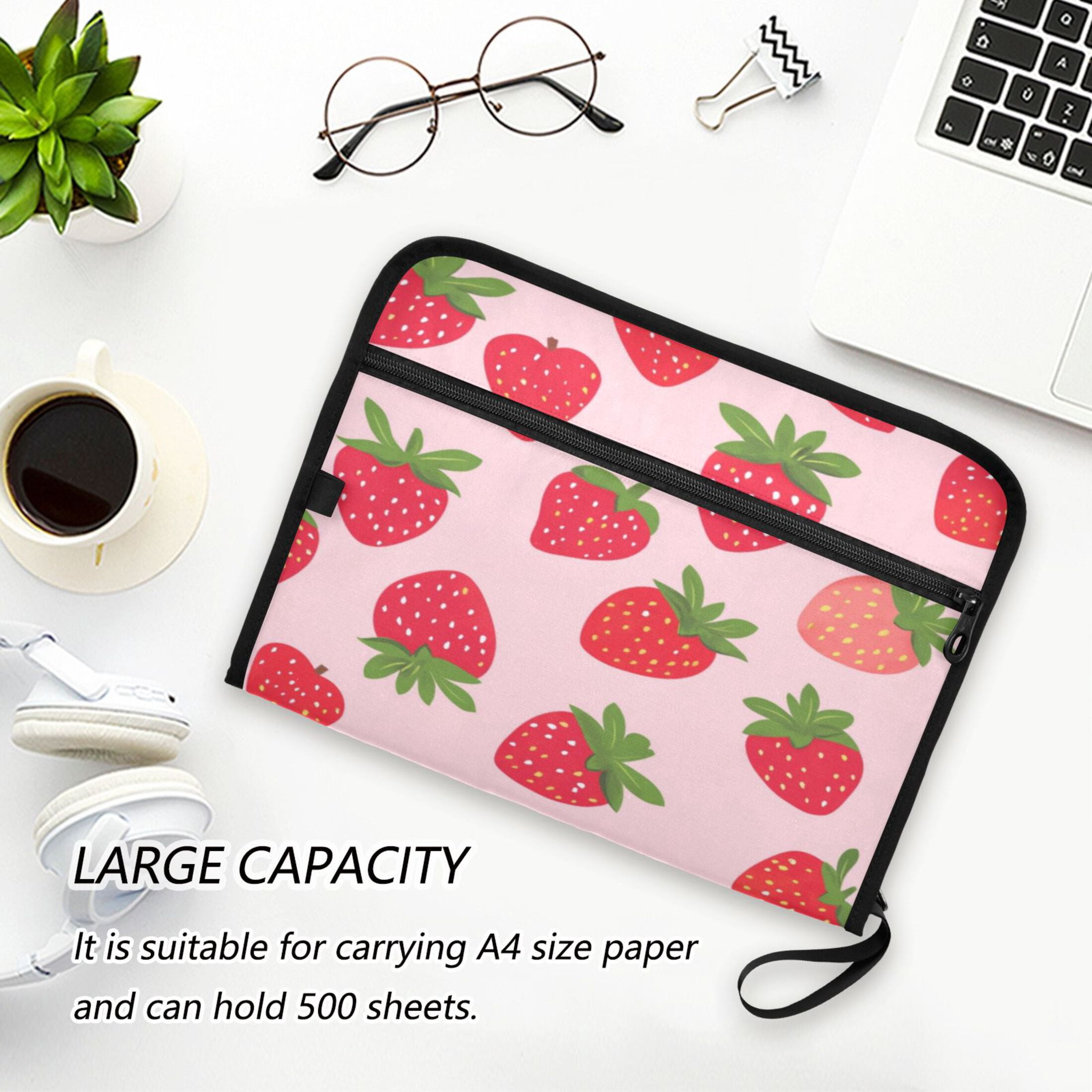 Organ Folder 14.2 x 0.8 x 10.6 Inches 13 Separate Pockets A4 Size Documents Folder A Sort Storage File Manager For The Home Office Pink Strawberry1