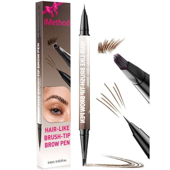 iMethod 2-in-1 Eyebrow Pencil & Eyeliner, Dual-Ended Brush-Tip Microblading 4D Hair-Like Brow Pencil for Women, Long Lasting Waterproof Eyebrow Pen with Eyebrow Brush, Gloden Brown