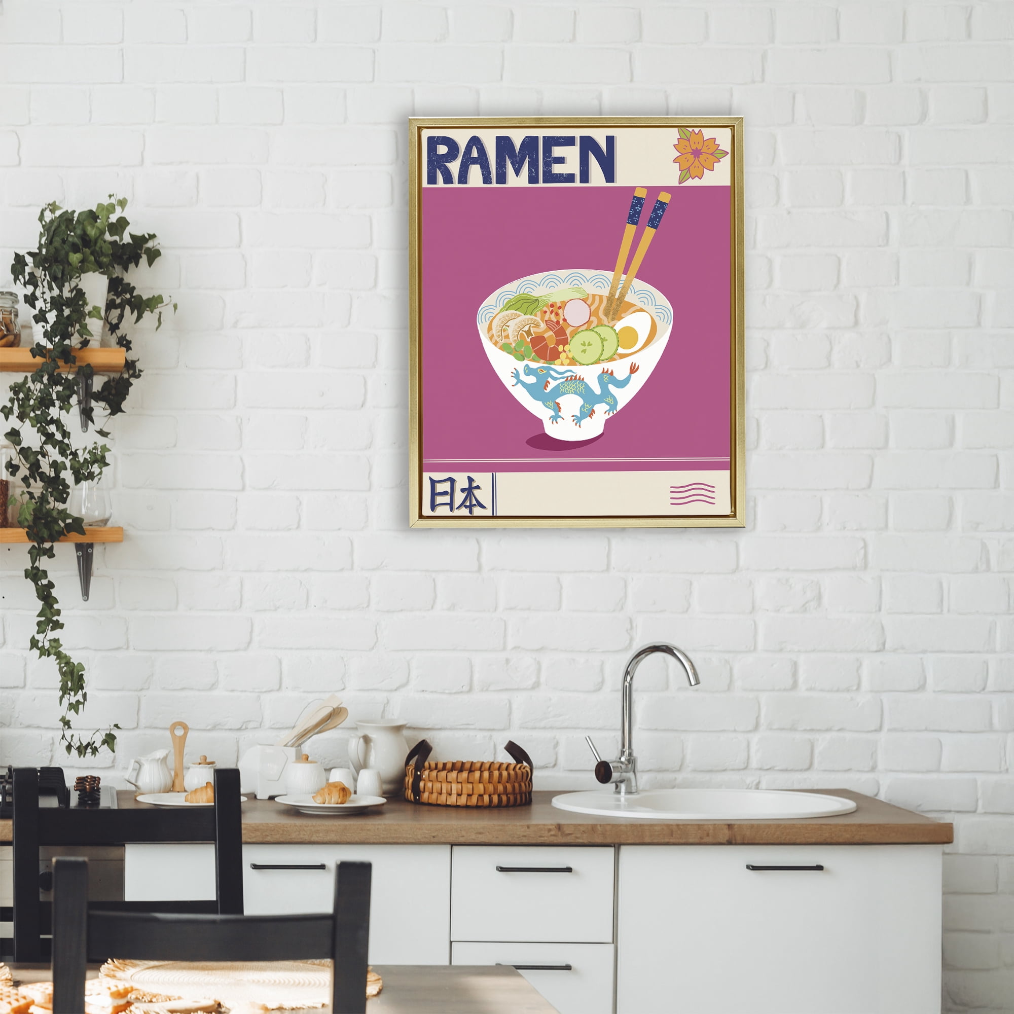 Stupell Industries Enchanted Japanese Ramen Gold Framed Floater Canvas Wall Art, design by Jo Reid
