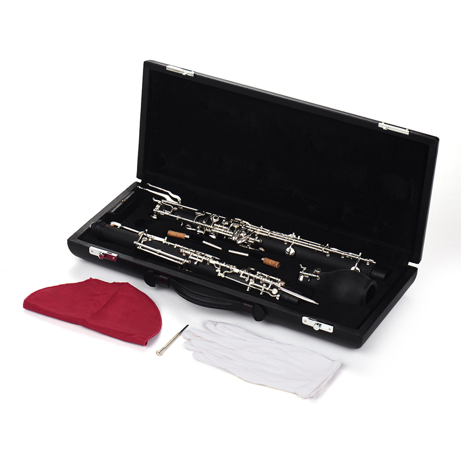 Oboe Instrument Professional English Horn Alto Oboe F Key Synthetic Wood Body Silver-Plated Keys Woodwind Instrument with Reed Gloves Cleaning Cloth Case Carry Mini Screwdriver 