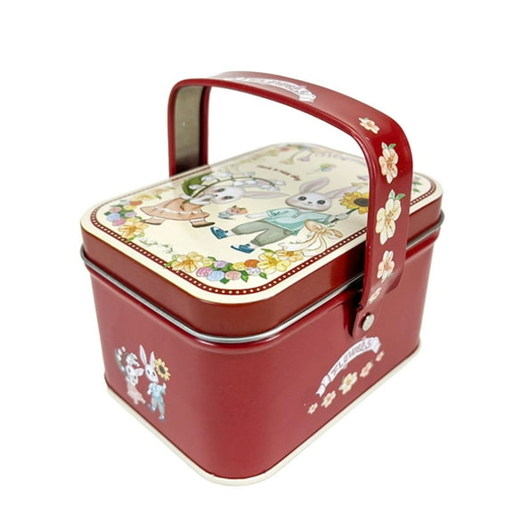 Kjfeif Easter Metal Tinplate Candy & Cookie Jar, Decorative Storage Box with Lid and Handle, Ideal Gift and Decoration for Easter Holiday Party