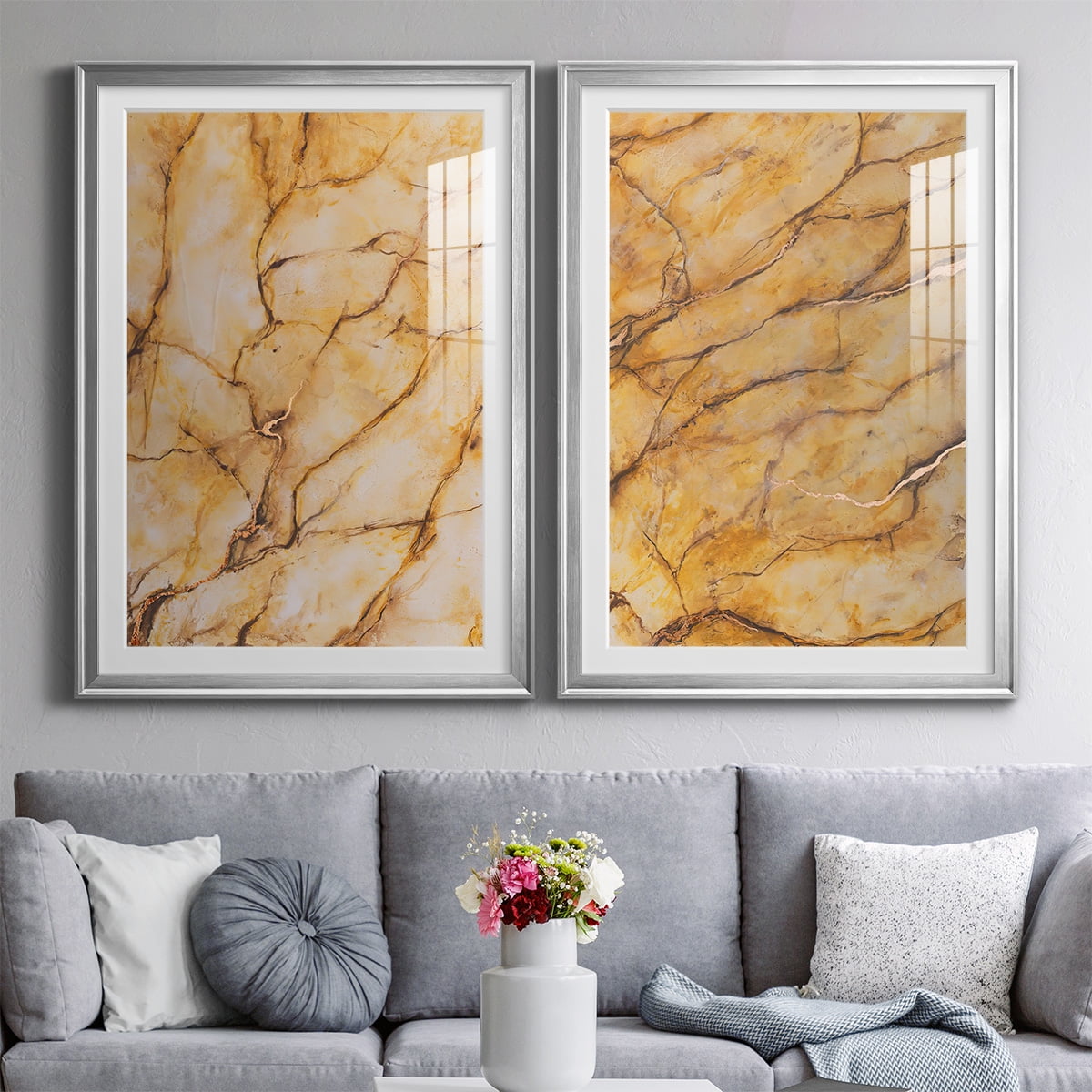 Wexford Home Yellow Marble I Premium Framed Print, 26.5" x 36.5" - Ready to Hang, Silver (Set of 2)