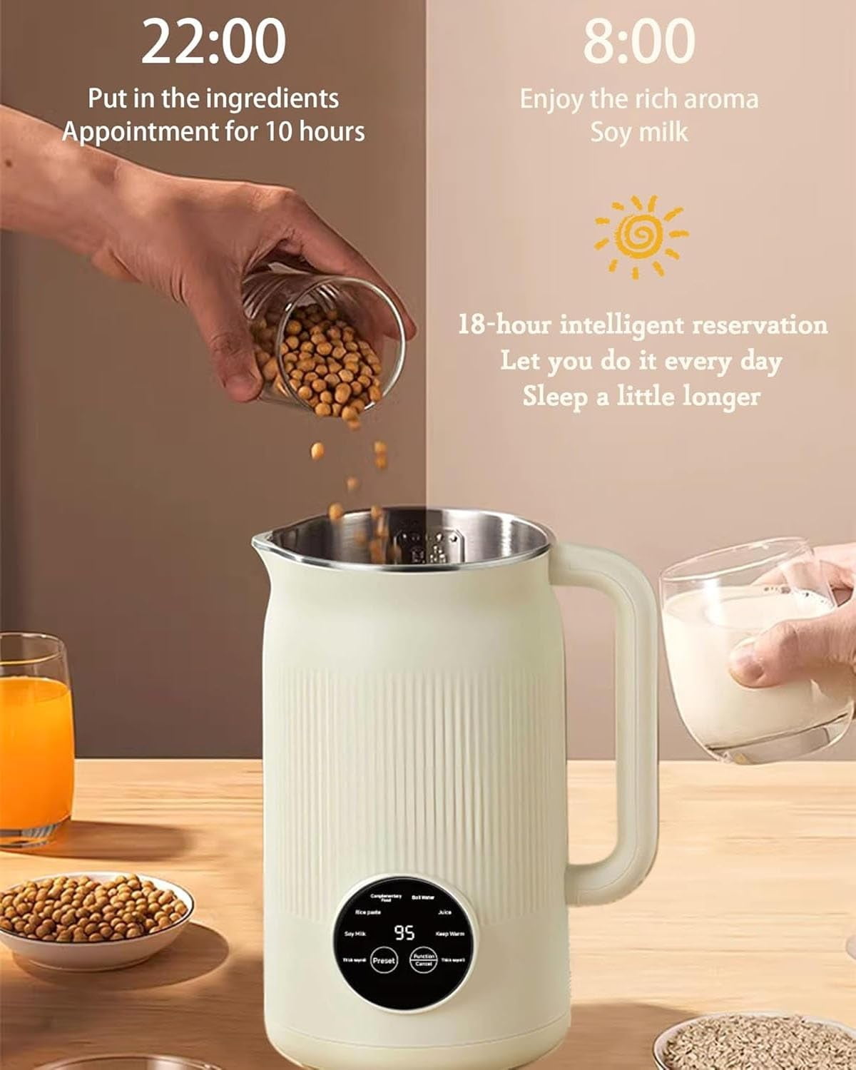 Upgraded Multifunction 8-in-1 Nut Milk Maker Machine & Juice Maker with Stainless Steel Lid,Utomatic Plant-Based Milks Blender for Nuts,Oat,Soy Milks,12h Delay/Keep Warm/Self Cleaning