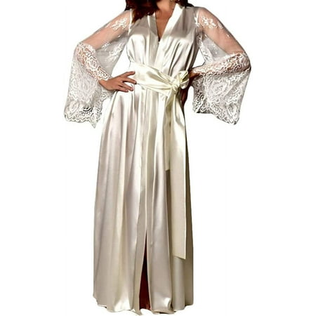 Womens Ladies Sexy Silk Satin Deep V Bathrobe Robe Lingerie Sleepwear Nightwear Black White