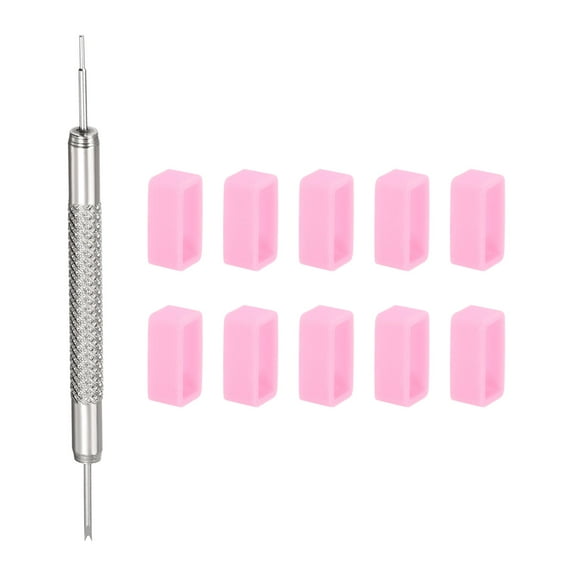 Uxcell 10Pack Watch Strap Loop 14mm Rubber Watch Holder Fastener Rings Retainer with Spring Bar Tool Pink