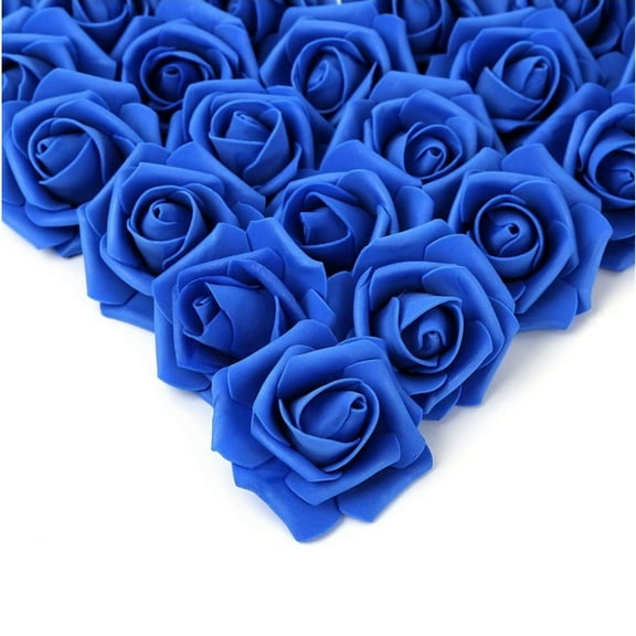 100 pcs Artificial Flowers Roses Heads, Faux Flowers Real Looking Blue Foam Fake Roses for DIY Crafts Wedding Bouquets Arrangements Party Home Decorations (Royal Blue)