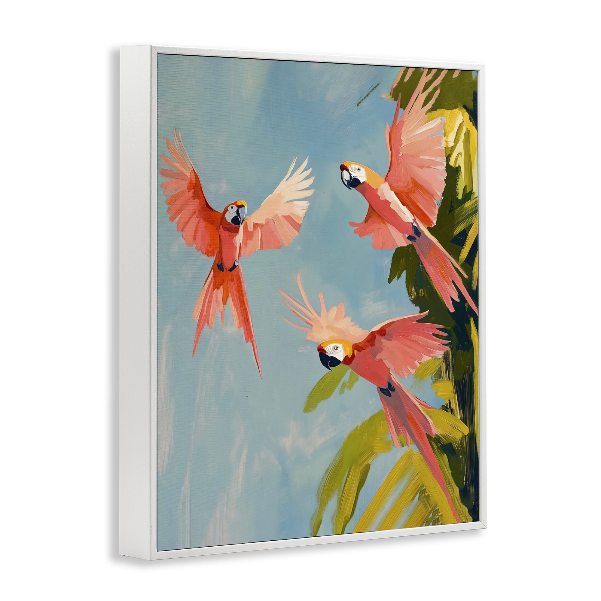 Stupell Industries Botanical Parrots in Flight White Framed Giclee Art, design by The Prints Vibe