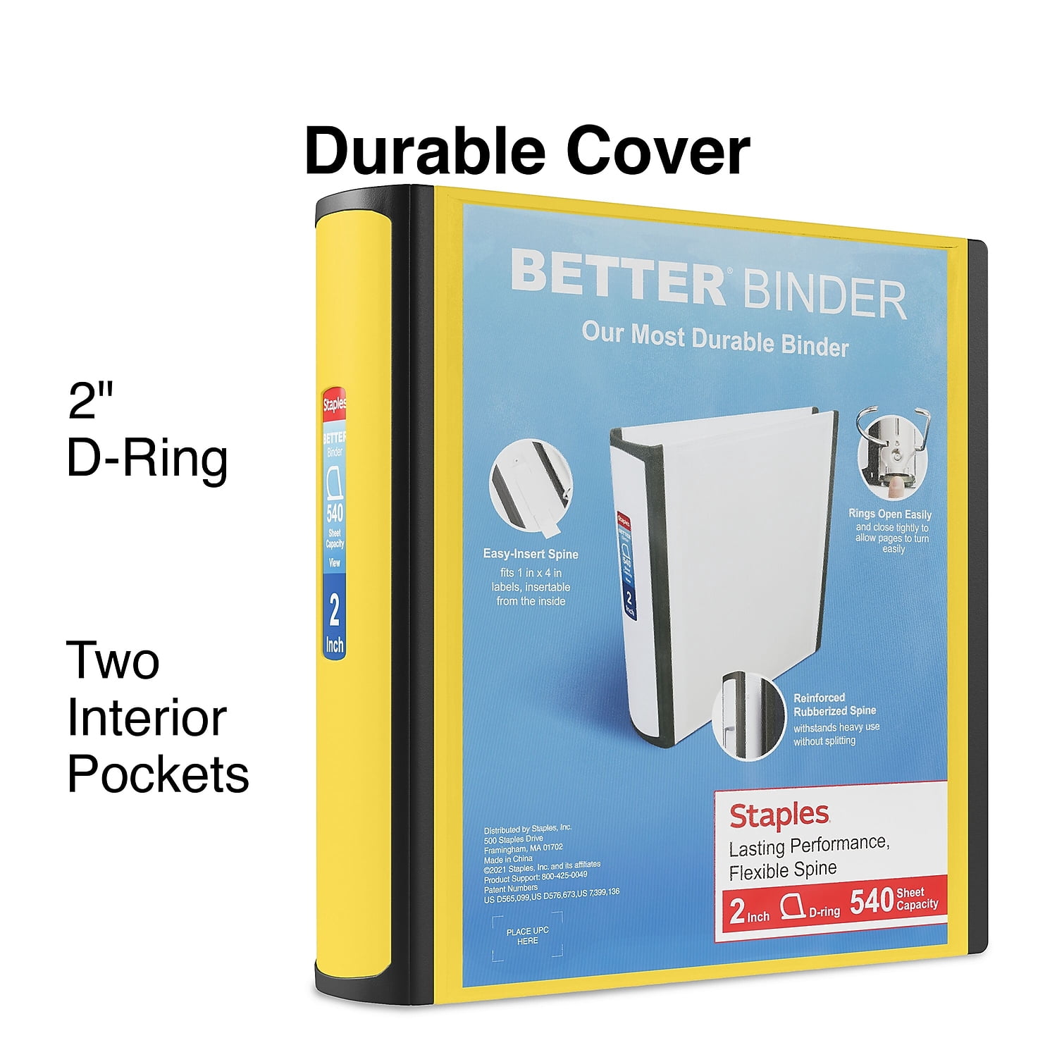 Staples 2" 3-Ring Better Binder Yellow 2/Pack ST55880-CCVS