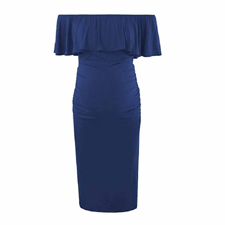 Taqqpue Ruffle Off Shoulder Fitted Maternity Dress,Solid Color Ruched Side  Bodycon Dress Formal Pregnancy Dress for Baby Shower Photography -  Walmart.com