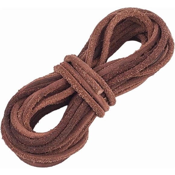 5m x 3mm Round Genuine Leather String Cowhide Leather Cord Coconut Brown Natural Yak Hide Suede Rope Beading Threads for Jewelry Making Bracelet Necklace Keychains Shoe Lace DIY Crafts