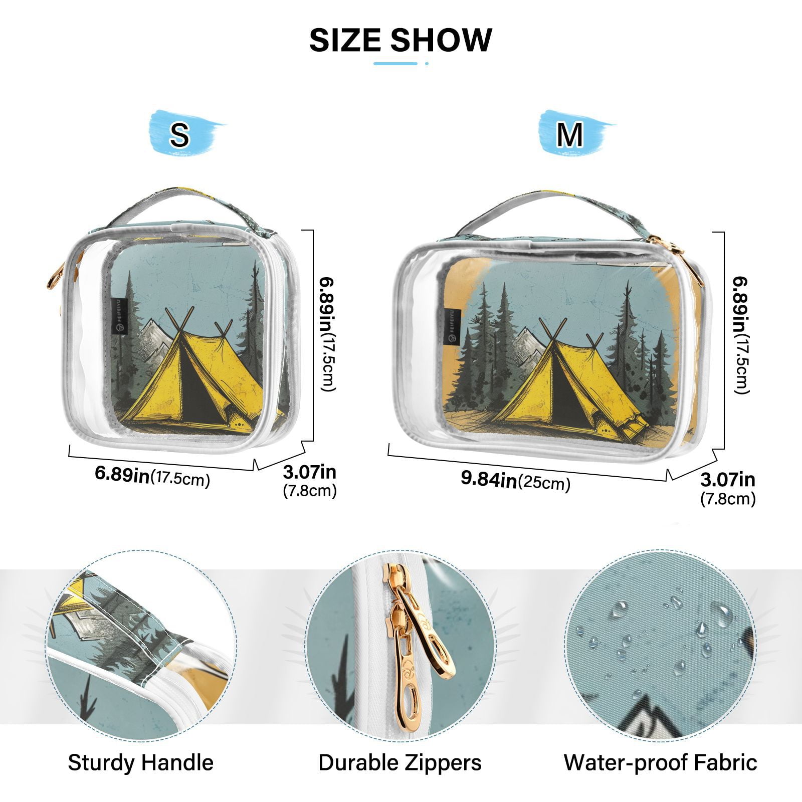 Clear Makeup Bags with Handle Large Opening 2 Pack Set Toiletry Bag Quart Size Bag, for Women Man Traveling Travel Essentials, Toiletries and Other. Camp Wild