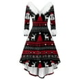 thumbnail image 2 of Christmas Dresses for Women Women's Fashion V-Neck Casual Slim Fit Christmas Print Furry Party Long Sleeve Dress for Festive Occasion,Black,L, 2 of 4