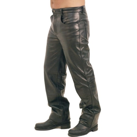 Black Leather Motorcycle Pants - Premium Buffalo Men's Leather Pants #MP750