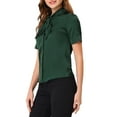 thumbnail image 4 of BLUSA DE SATÉN ELEGANTE CON NUDO EN EL CUELLO PARA MUJERES CHIC, CAMISA DE OFICINA DE MANGA CORTA Y BOTONES, TAMAÑO S, VERDE OSCURO, 4 of 6