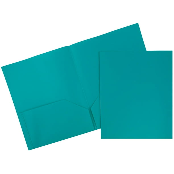 JAM Plastic 2 Pocket School POP Folders, Teal Blue, Bulk 96/Pack