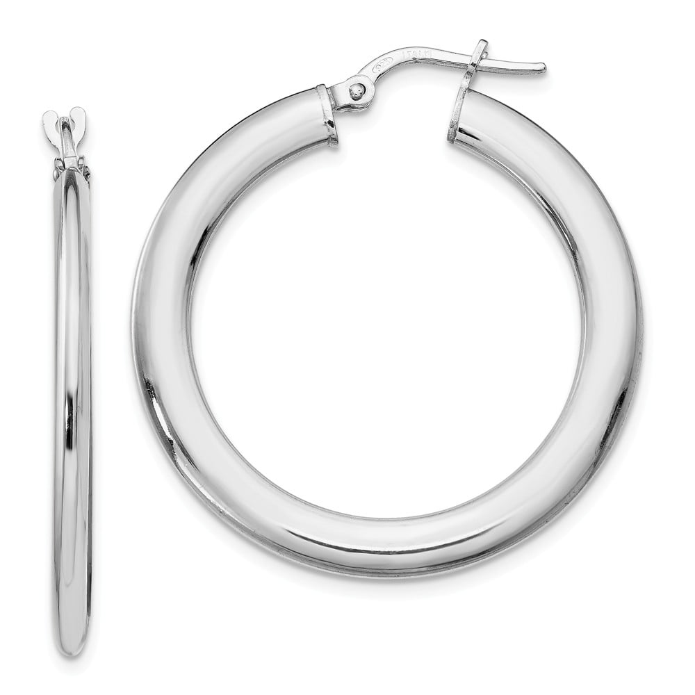925 Sterling Silver Hinged Tube Hoop Earrings - 33mm x 15mm - Walmart.com