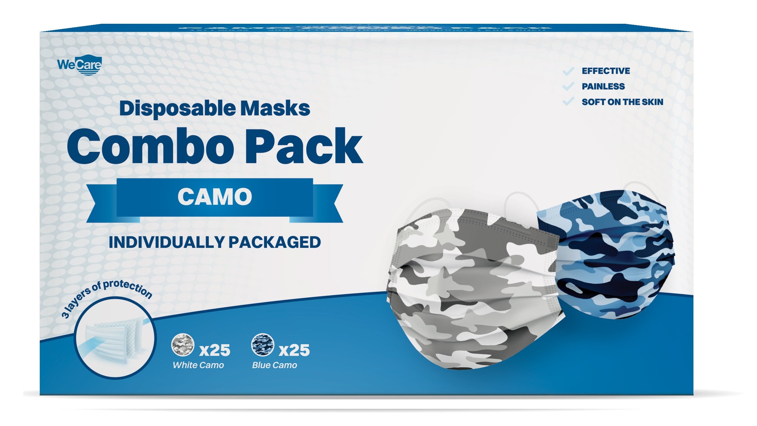 Disposable Face Mask Individually Wrapped 60-Pack, 6 Colors Camo Variety  Pack, 3-Ply Non-Woven Masks for Adults, 3 Layers Breathable Face Cover with  Soft Elastic Ear Loops for Men and Women: : Tools