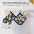 thumbnail image 4 of Yayeee Oven Mitts and Pot Holder Set of 2 Heat Resistant Kitchen Gloves Baking Hot Pad, Blue Geometric Flowers, 4 of 5