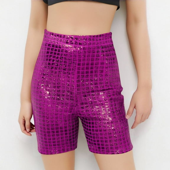 Sequin Shorts for Girls Sparkly High Waisted Bermuda Shorts Kids Glitter Metallic Party Dance Performance Short Pants