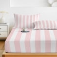 thumbnail image 6 of Twin XL Size Fitted Sheet Set - Pink Striped 2 Piece Bedding Sets 16" Deep Pocket Fitted Sheet with 1 Pillowcases, Modern Farmhouse Pink White Stripes Brushed Microfiber Hotel Luxury Bed Sheets, 6 of 9