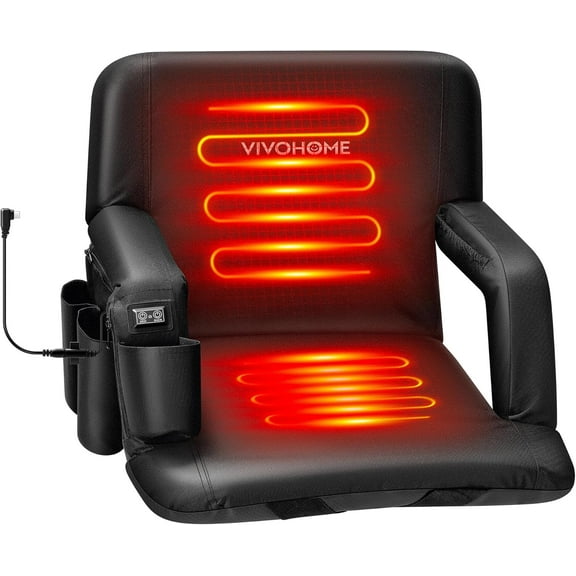 SPECSTAR Heated Stadium Seats with Back Support and Cushion, Bleacher Chairs with 12V 20W PD Fast Charging Type C Port, 3 Levels of Heat, NTC Overheat Protection System