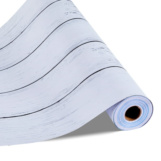 Papel pintado autoadhesivo VEVOR de 45 x 150 cm con textura de madera blanca, resistente al agua