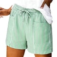 thumbnail image 3 of Summer Shorts for Women 2026 Casual Trendy Vacation Beach Cotton Linen Elastic Waist Drawstring Shorts with Pockets Green 2XL, 3 of 4
