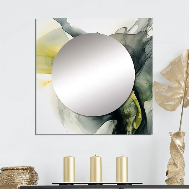 Designart "Bold Black and Yellow Splash" Fractals Square Mirror For Wall Decor - Large Black Square Mirror Printed Wall Decor - Transitional Square Living Room Mirror