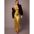 thumbnail image 6 of Gold Sequined Halter Neck Backless Maxi Cocktail Dress For Women, 6 of 7
